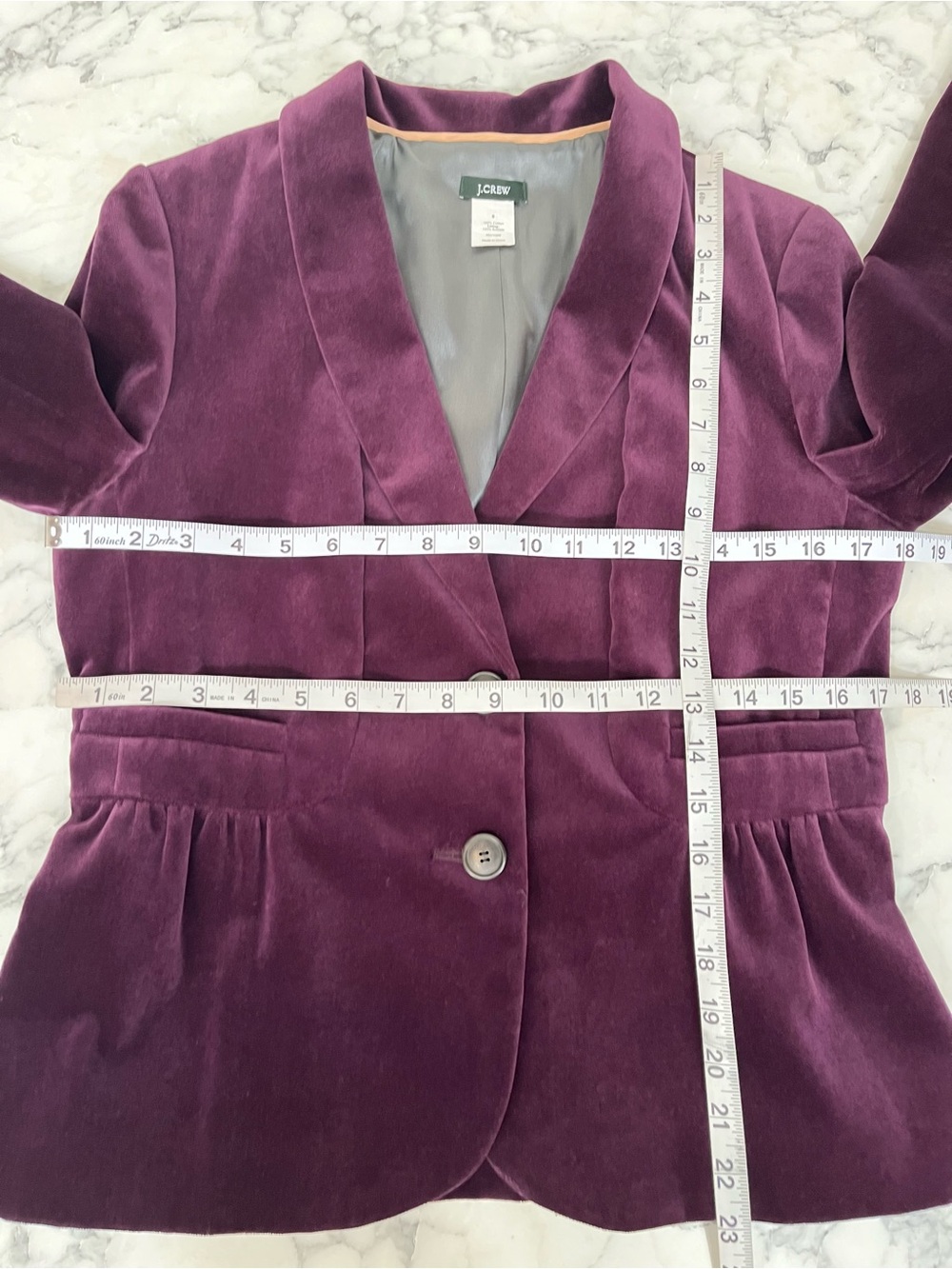 J Crew Purple Jewl Tone Crushed Velvet Pelum hem 2 Button Blazer Dark Romance 8 - Picture 5 of 12
